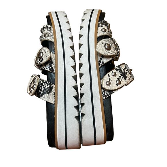 Steven by‎ Steve Madden Cala Sandals Black White Snakeskin Platform Size 7 - Picture 6 of 9